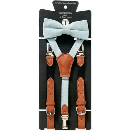 - Genevieve Goings Collection Boys Powder Blue Bow Tie and Leather Suspenders 2 pc Set