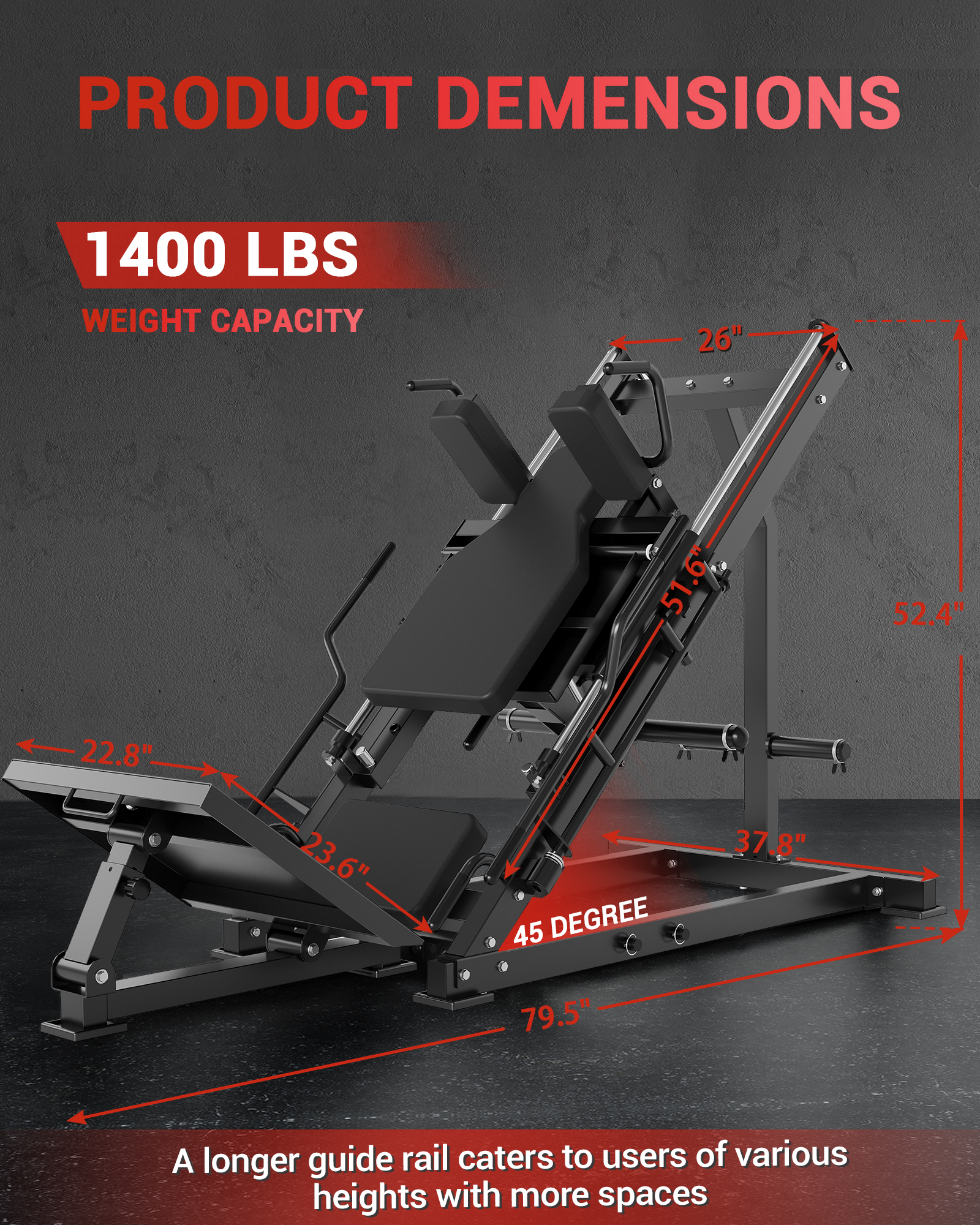 JoanKaren Leg Press Hack Squat Machine,1400lbs Capacity,2 in 1 Steel Combo Workout Machine for Home Gym