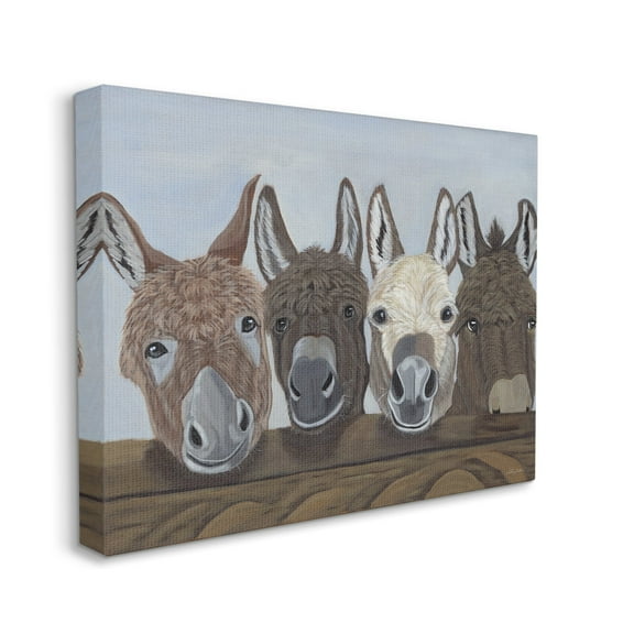Stupell Happy Donkeys Farmhouse Portrait Animals & Insects Painting Gallery Wrapped Canvas Print Wall Art