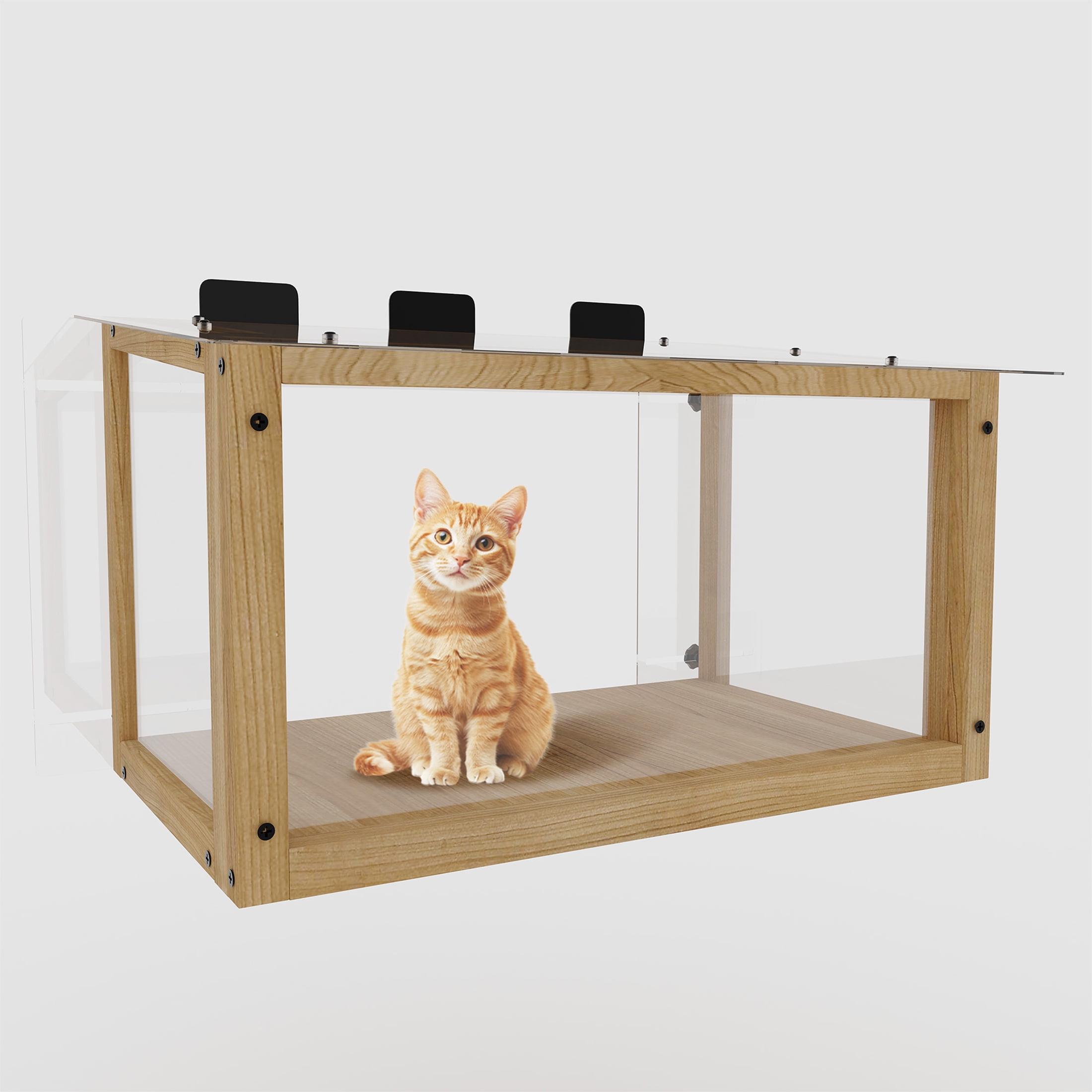 Auralane Wooden Cat Window Box, Weatherproof Fits 24-35 inch Indoor Windows, Pet Resting Perch, Easy Assembly, Natural Wood