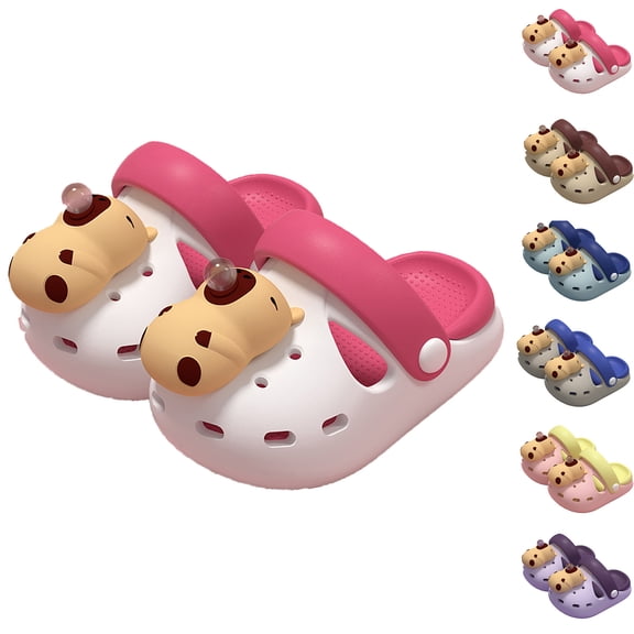 CAIXIA Toddler Kids Boys Girls Cute Garden Clogs Girls Casual Sandals With Adorable 3D Capybara Charm Lightweight Play Shoes For Outdoor And Indoor Comfortable Kids Footwear,Pink
