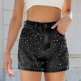 thumbnail image 6 of Hvot&aat Women's Rhinestone Denim Shorts High Waist Stretch Shorts Button Zipper Pocket Jeans Shorts Straight Fit Shorts, 6 of 6