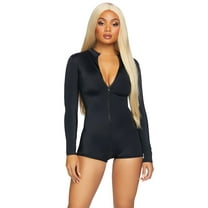 Leg Avenue Women's Zipper Front Long Sleeved Matte Romper, Large,  Black
