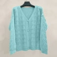 thumbnail image 4 of Women's Solid Color Long Sleeve Cutout V-Neck Knitted Cardigan Sweater for Fall and Winter, Cozy and Fashionable, Perfect for Layering,Light Blue,Size L, 4 of 6