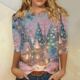 thumbnail image 2 of asdoklhq Christmas Women Sweaters Women Shiny Colorful Christmas Print Three Quarter Sleeve 3/4 Round Neck Top Short Sleeved Round Neck Top/shirt Multicolor S, 2 of 5