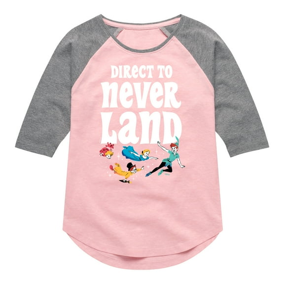 Disney - Peter Pan - Direct to Never Land - Toddler And Youth Girls Raglan Graphic T-Shirt