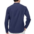 thumbnail image 4 of Men's Henley Shirts Casual Trendy Long Sleeve Button Down Tshirts Fall Lightweight Comfy Pure Color Regular Fit T-Shirts Royal Blue L, 4 of 4