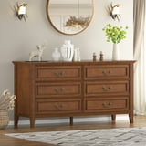 55" Vintage 6 Drawer Solid Wood Dresser, Caramel