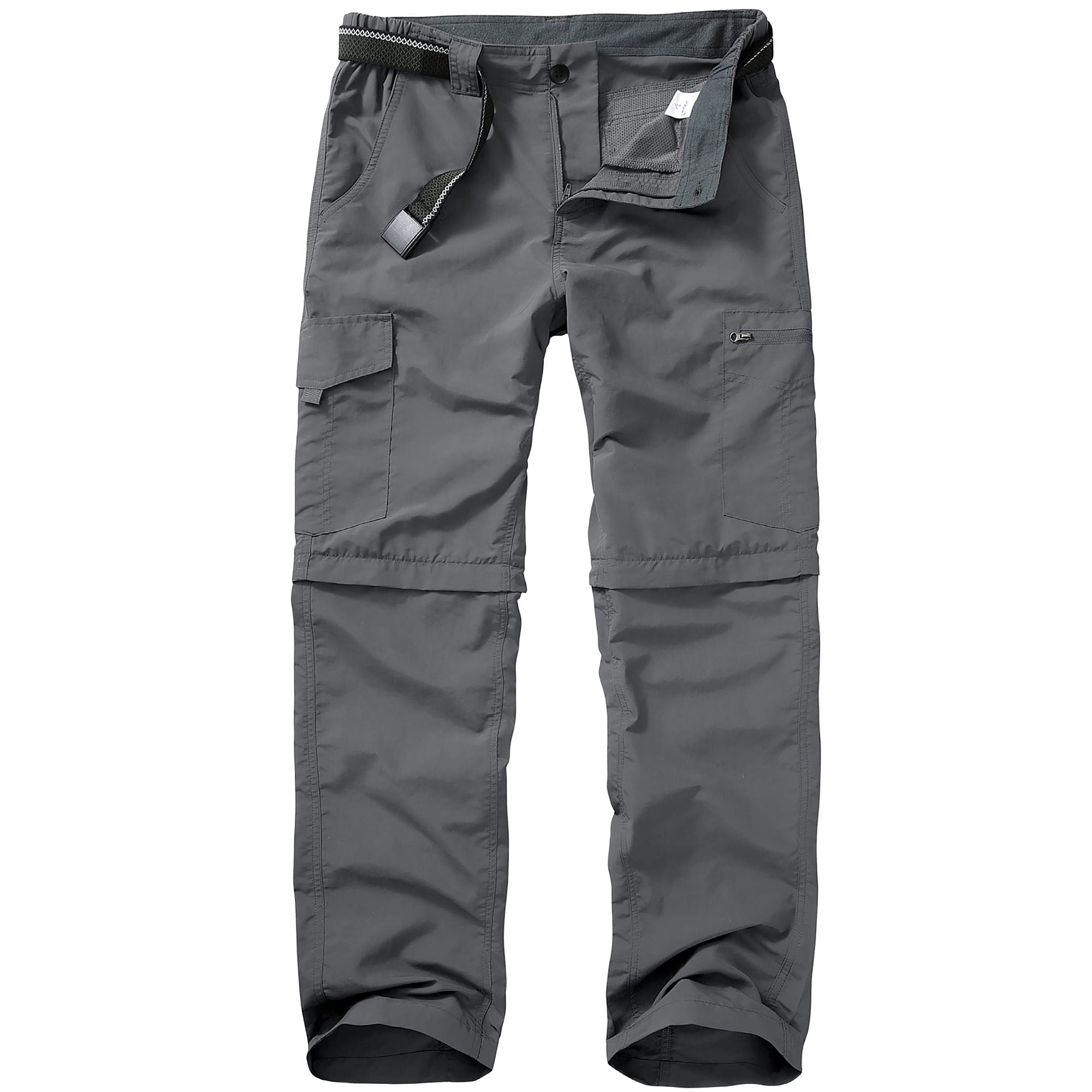 POENTAB Mens Hiking Pants Convertible Zip Off Lightweight Quick Dry Fishing Safari Camping Work Pants with Belt