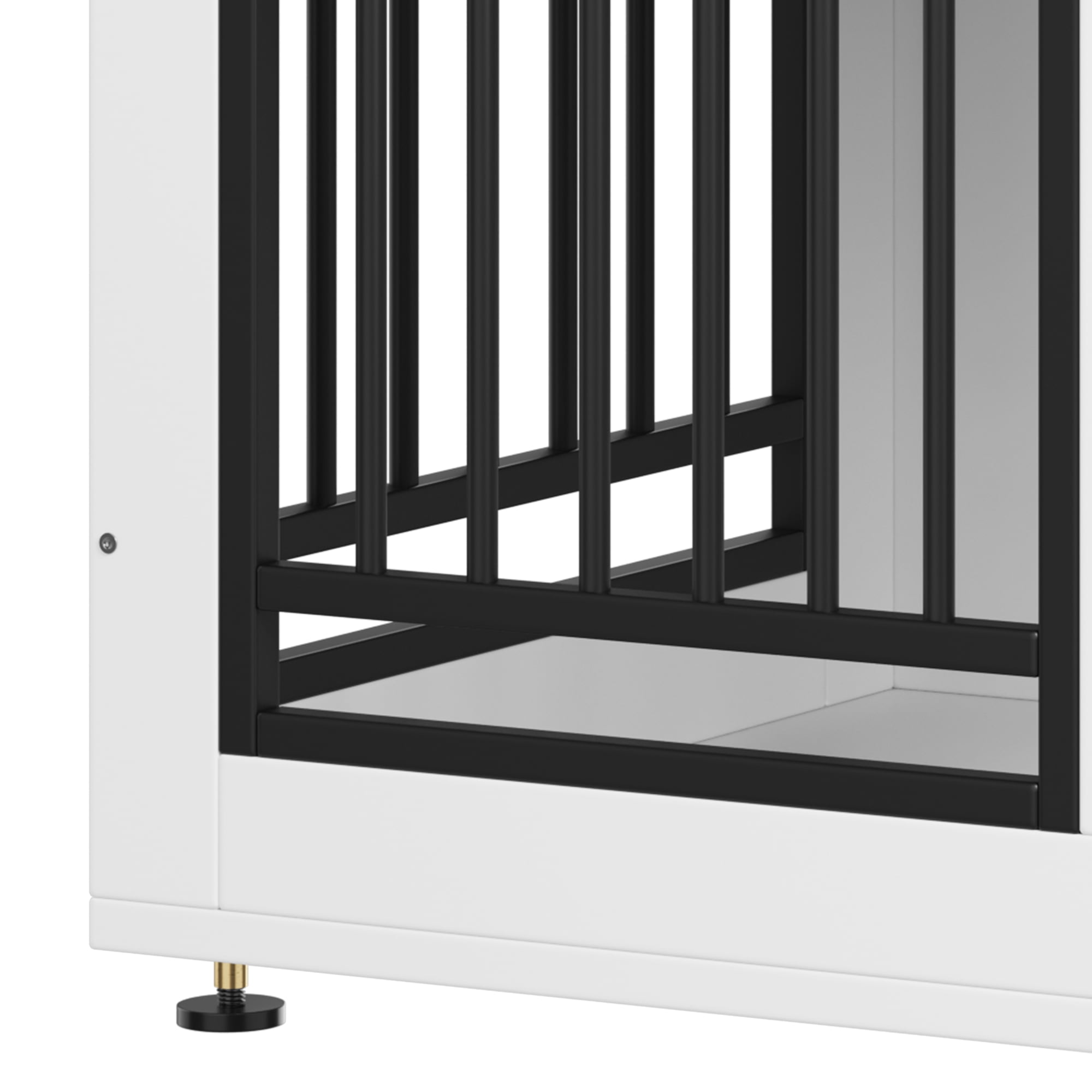 ModFusion 35-Inch Single-Door Dog Kennel with Feeding Bowls, Wooden Furniture-Style Pet Crate for Small to Medium Dogs, White & Black