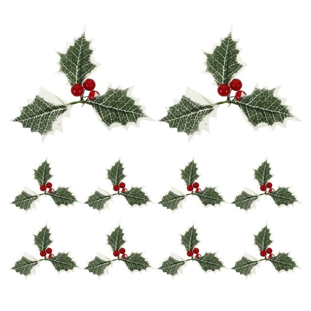 10 piezas de plantas de Navidad creativas, púas de tallo, guirnaldas, accesorios, decoración, bayas artificiales, hojas verdes, plantas de selección para bricolaje, decoración del hogar