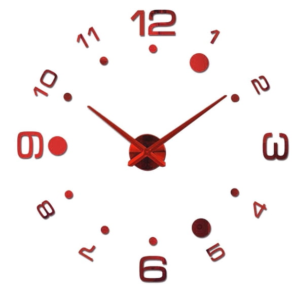 Reloj de pared grande moderno DIY con espejo 3D, reloj analógico de cuarzo rojo