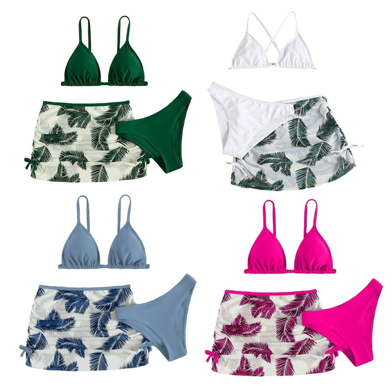 Ensemble Tankini 3 Pièces Fille 14 Ans - Vert/bleu/blanc, Avec Paréo, Occasion
