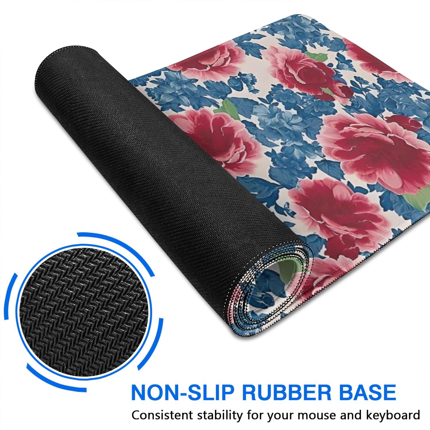 Long Mouse Pads for Desk,Pioneer Flower Floral Print Pattern Desk Mats on Top Of Desks, Desk Mouse Pad Extra Large with 3mm Non-Slip Base and Stitched Edge for Gaming,Office,Work,Home 47.3"x23.6"