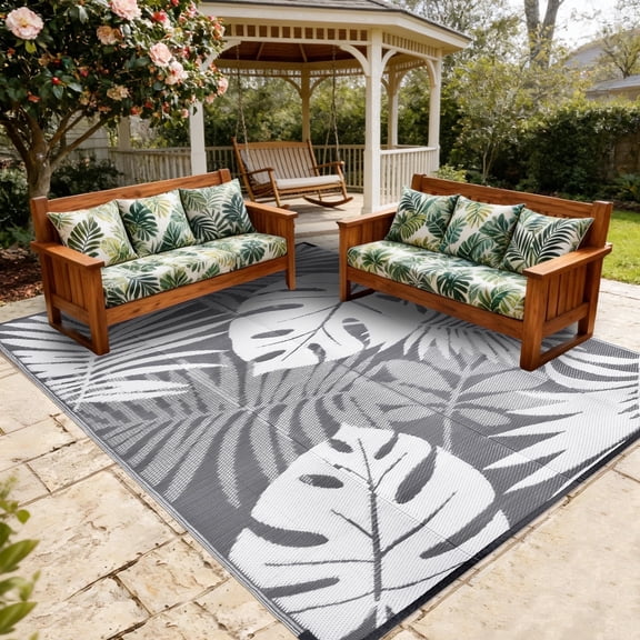 Kzaei Waterproof Outdoor Rug, 6'x9' Reversible Plastic Camping Area Rugs, Gray
