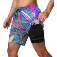 thumbnail image 1 of Sunyuer Men's Swim Trunks with Compression Liner 2-in-1 Drawstring Swimming Shorts Quick Dry Beach Board Shorts with Pockets, Hand Drawn Dragonflies, 3XL, 1 of 8