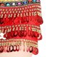 thumbnail image 2 of Falda de danza del vientre para mujer, ligera, brillante, con cinturón para la cadera, con borlas y bufanda Rojo, 2 of 9