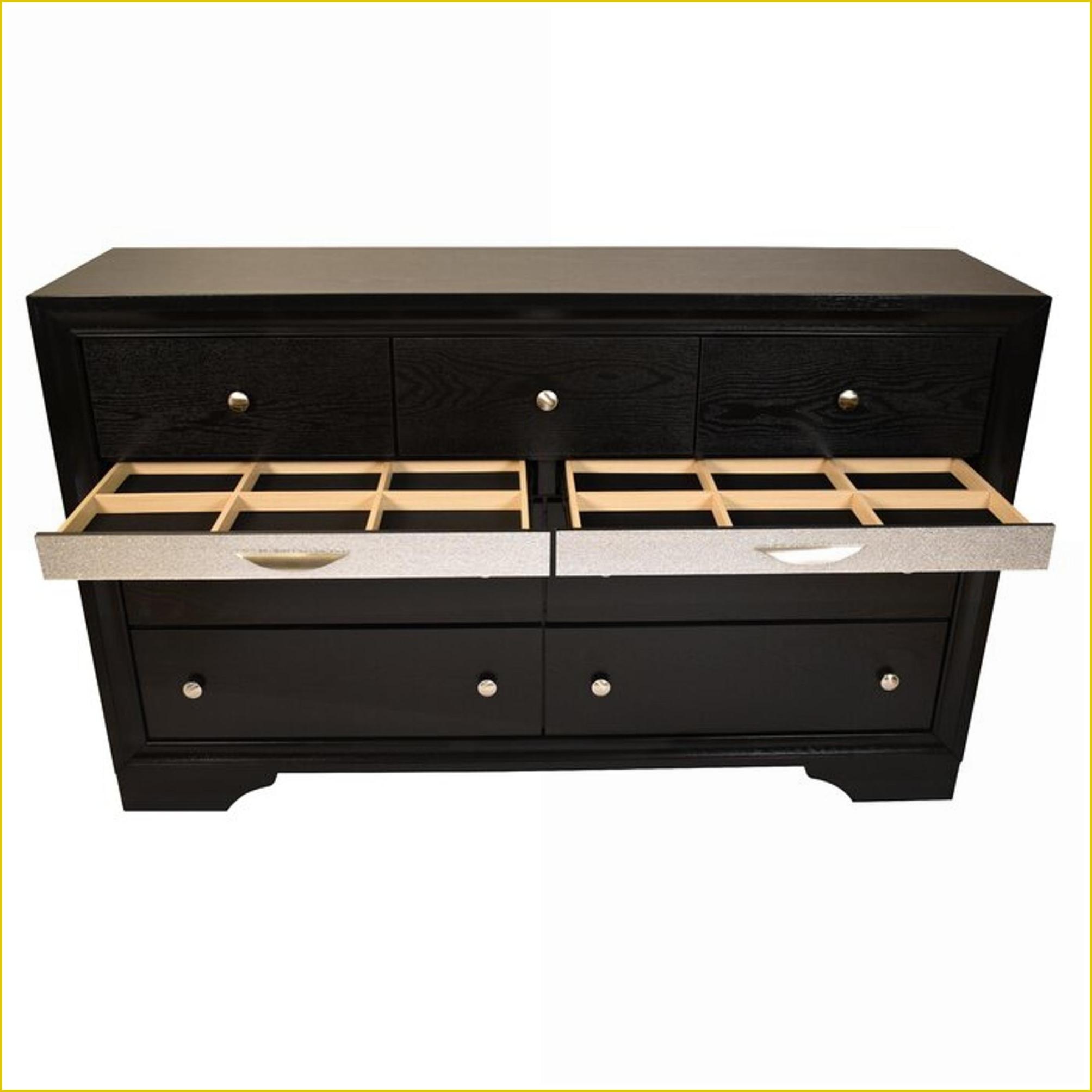 Bedroom Set for Master/Guest Room, Traditional Queen 4 PC Storage in Black Engineered Wood | Black | Wood
