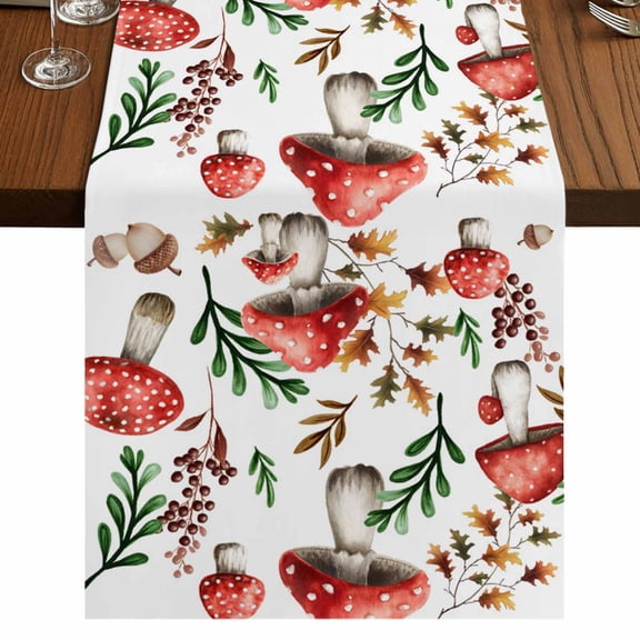 Table Runners 72 Inches Long Dress Scarves, Red Mushrooms Farmhouse Kitchen Table Runner, Coffee Tablerunners, Maple Leaves Plants Country Botanical 13x72 Inch