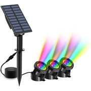 T-SUN 3 IN 1 Solar Pond Lights LED Outdoor Spotlight Submersible Fountain Underwater RGB Aquarium Light Color Changing & Fixed Color IP68 Waterproof for Garden Pond Pool Decoration (Long press)