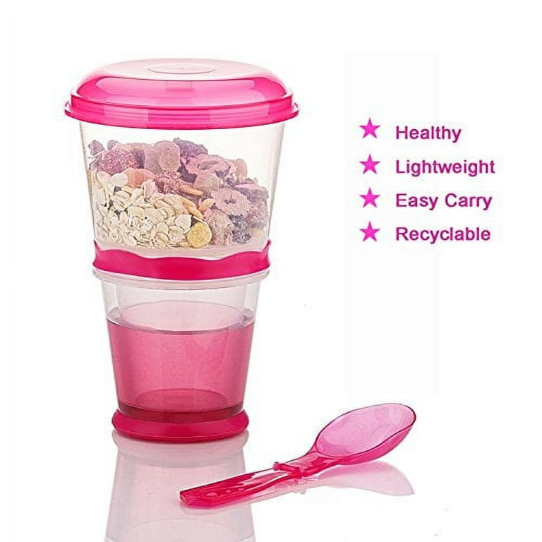 Pogah Cereal on The Go, Cup Container Breakfast Drink Milk Cups Portable Yogurt and Travel To-Go Food Containers Storage with Spoon(Red)
