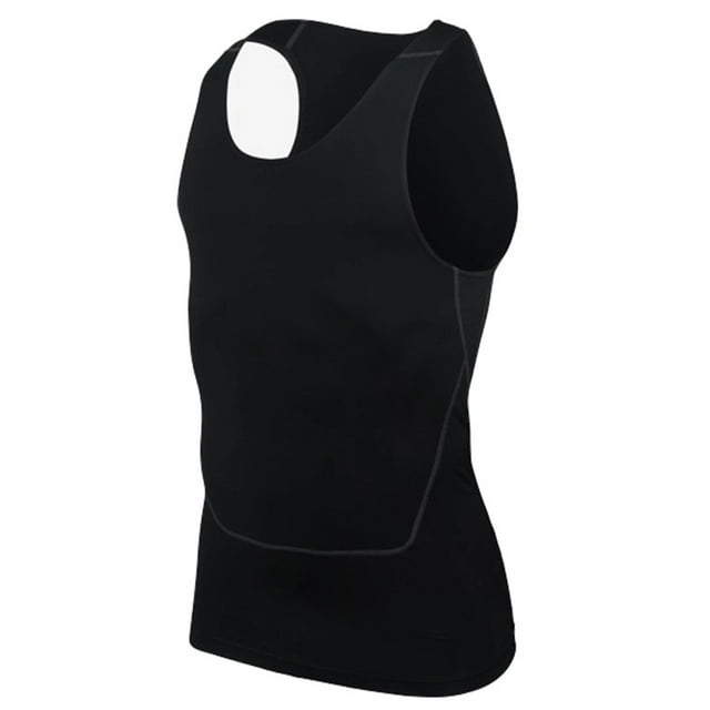 Ocealan Men's Tank Swimsuit Top Athletic Vest Rash Guard Shirt Solid Color Sleeveless Workout Playwear Black L