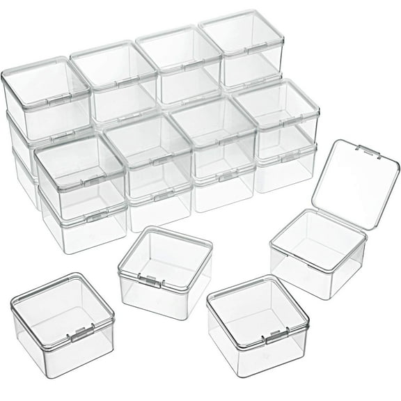Small Clear Plastic Beads Storage Containers Box with Hinged Lid for Storage of Small Items, Crafts, Jewelry, Hardware (2.48 x 2.48 x 1.57 Inches)
