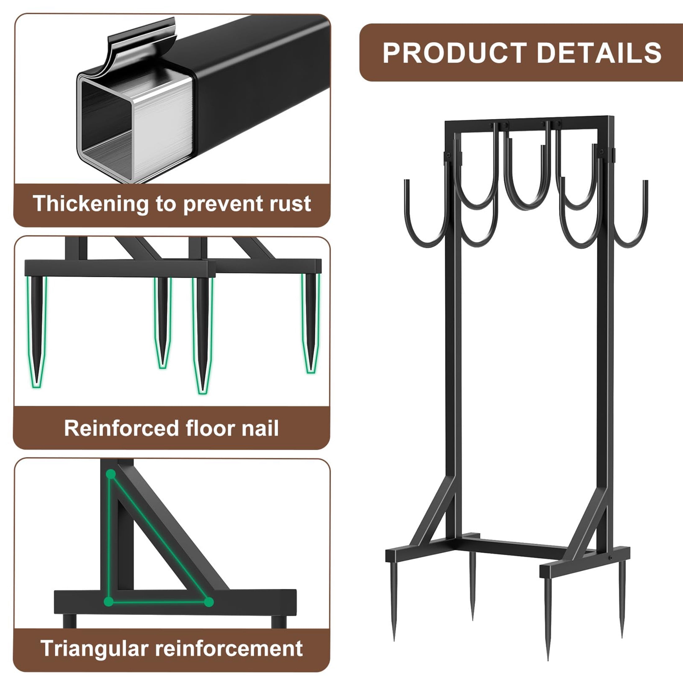 Yacona Garden Hose Holder, Heavy Duty Water Hose Storage for Outside with 8 Hooks, Freestanding Hose Reel Hanger, Black