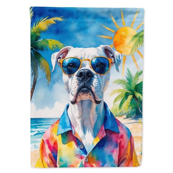 Carolines Treasures DAC8262GF 15.5 x 11.25 in. White Boxer Summer Beach Time Garden Flag