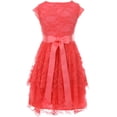 thumbnail image 2 of Little Girl Short Sleeve Floral Lace Ruffles Holiday Party Flower Girl Dress Coral 4 JKS 2095, 2 of 3