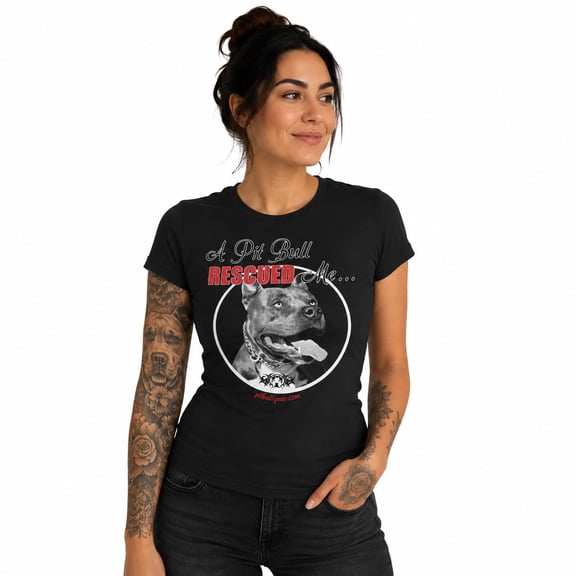 A Pit Bull Rescued Me Womens Shirt Fitted Pitbull Accessories, Pitbull Gifts, Pit Bull Mom (XL)