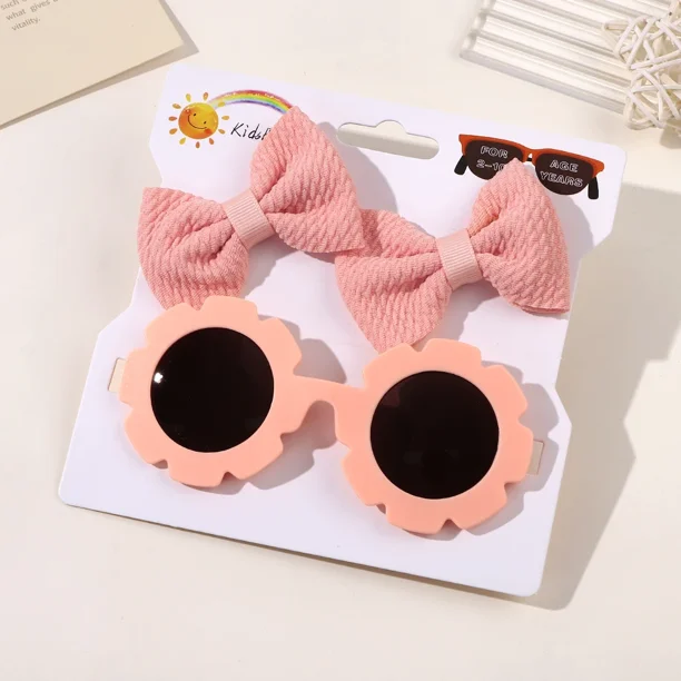 Conjunto de 3 piezas de arco con Clip para el pelo para niños, gafas de sol, protección ocular UV, bonita Suite de juguete