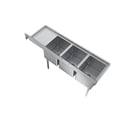 thumbnail image 3 of elkay foodservice 3 compartment sink, 48.5"x19.75" oa, 36" working height, 10x14 bowl, 10 deep, 10.75" backsplash, right 12 drainboards, 8" on center faucet hole, galvinized legs, adjustable feet, 16, 3 of 6