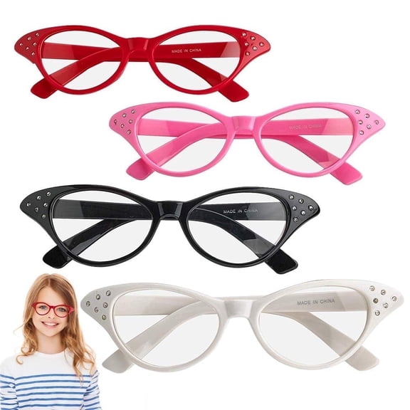 ArtCreativity Cat Eye Glasses Rhinestone Vintage 4-Pack for Women and Kids Ages 5  Party Costume Accessory