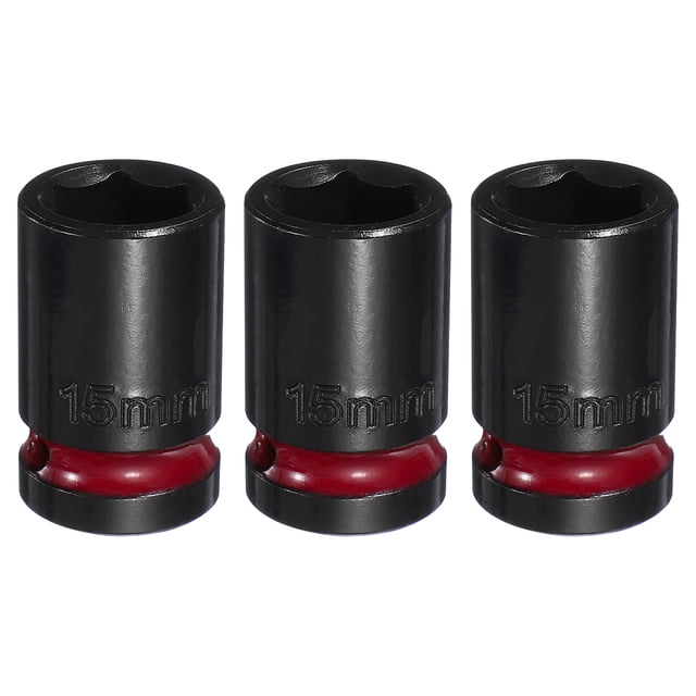Uxcell 3Pcs 6 Puntos Socket de Impacto Superficial 1/2" Drive 15mm Métrico Acero CR-V Eje de Spindle Tuerca de Hexágono Sockets 1.5" Largo para Reparación de Máquinas de Auto, Negro Púrpura