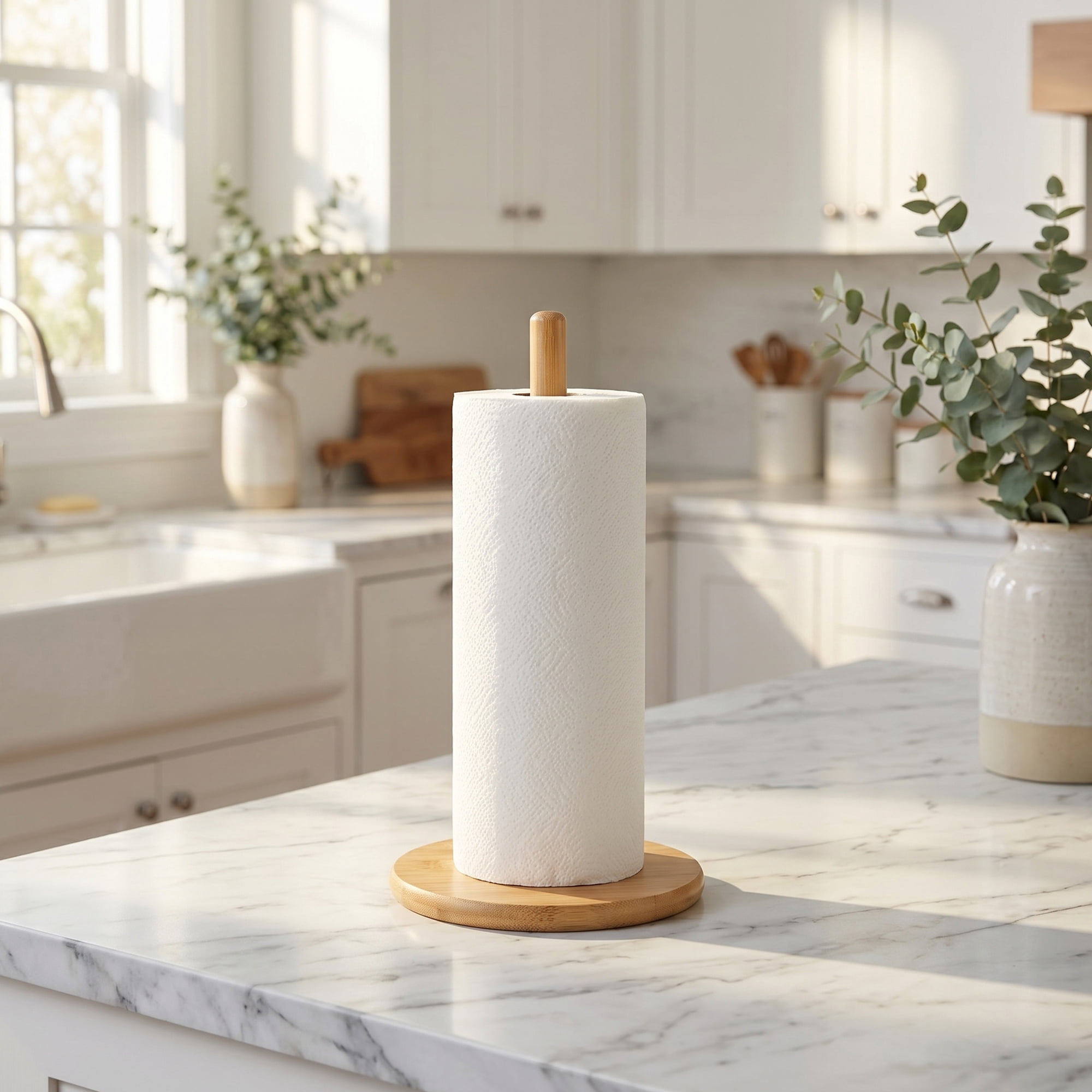Unique Bargains Paper Towel Holder Countertop Durable Base Wood Natural G 11x4.9inch