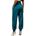 thumbnail image 4 of Women's High Waist Pleated Suit Jogger Pants Tapered Ankle Cuff Dress Trousers Loose Fit Business Casual Work Pants with Pockets Navy, 4 of 6