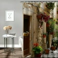 thumbnail image 2 of Orinice italian shower curtain european garden greek scene tuscany vintage street flower plant mediterranean brown green bathroom home curtain with hook 69x72, 2 of 7
