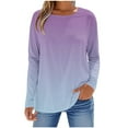 thumbnail image 2 of Shirts for Women Long Sleeves Gradient Printing Round Neck T-Shirt Purple,Womens Tops, 2 of 5