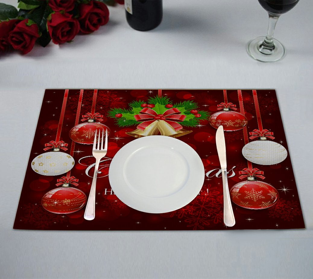 GCKG Merry Christmas Placemat, Red sparkle background with snowflakes