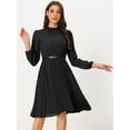 thumbnail image 3 of Unique Bargains Women's Work Shirt Dress Long Sleeve Pleated Midi Dresses XL Black, 3 of 6