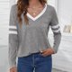 thumbnail image 4 of Pntutb moda mujer Casual manga larga cuello en V Patchwork señoras tops tops camiseta blusa Pntutb Pntutb-6083, 4 of 5