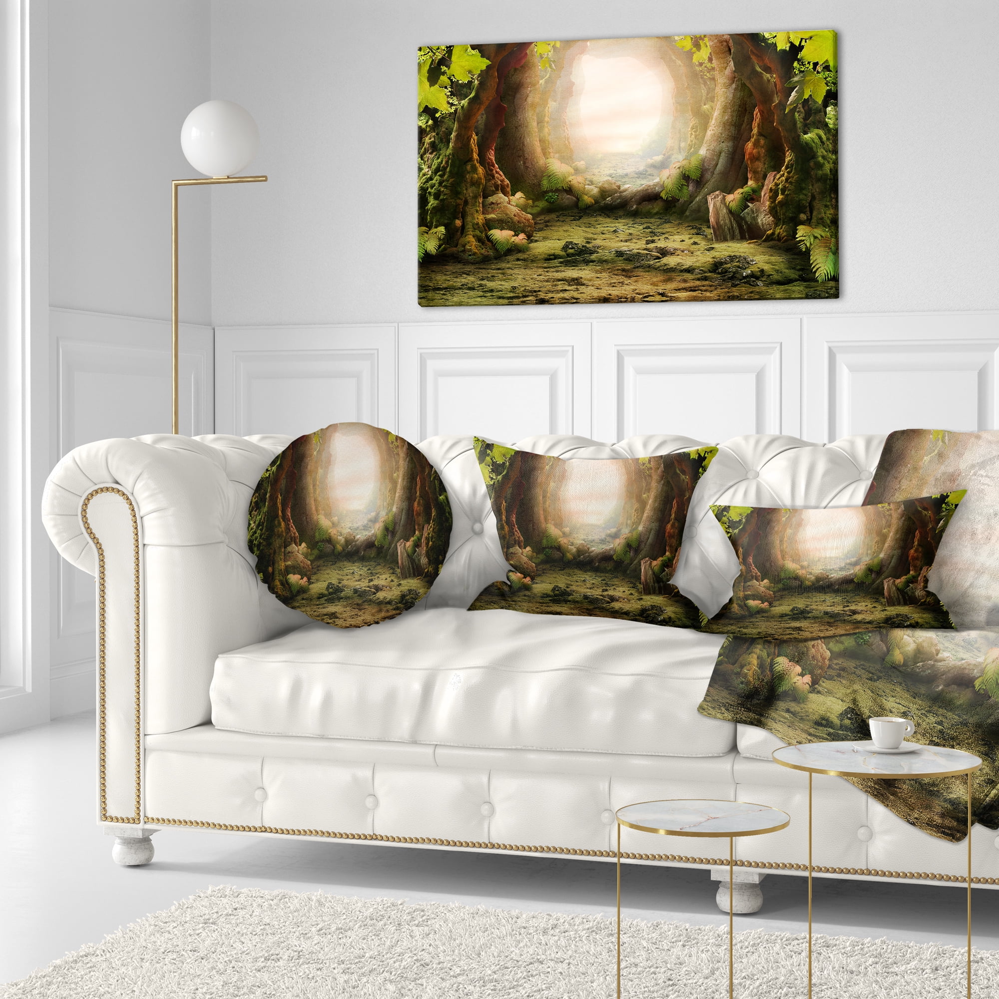Designart Romantic Green Forest View - Landscape Photo Throw Pillow - 12x20