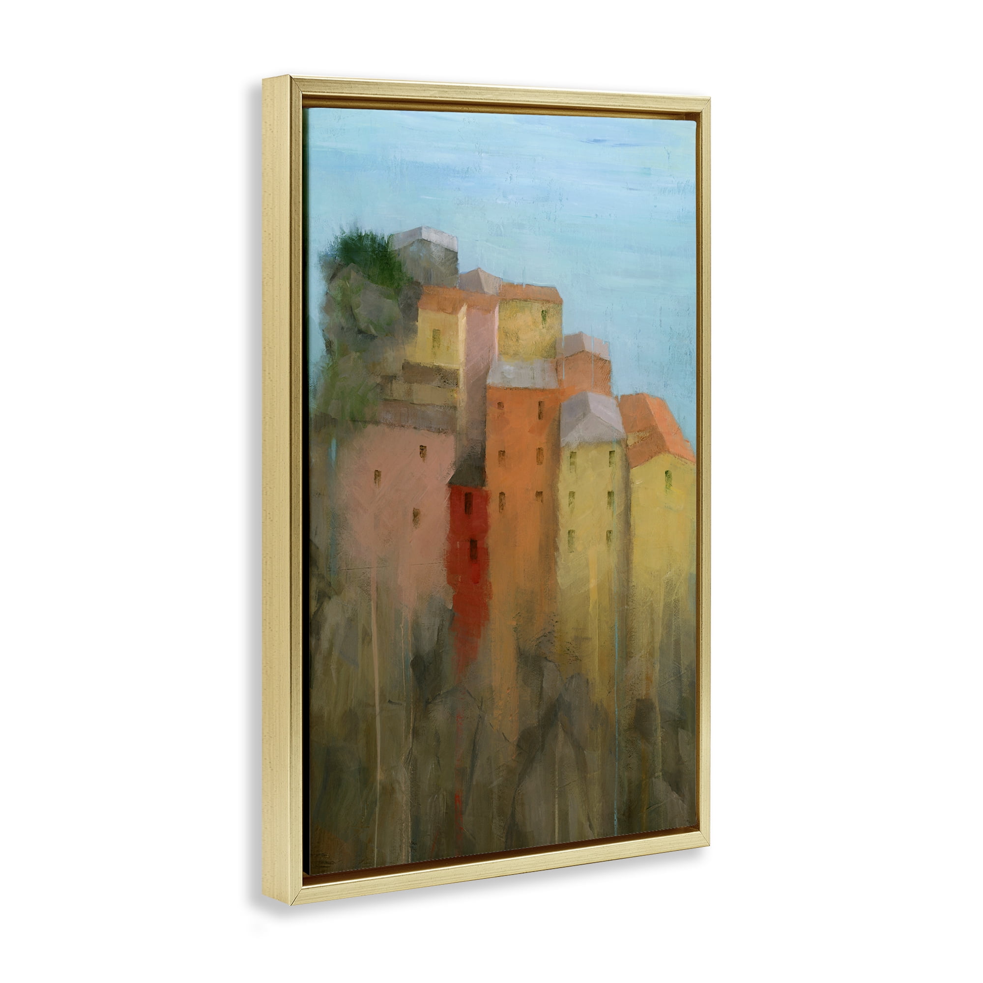 Stupell Industries Tall Seaside Architecture Buildings & Architecture Painting Gold Floater Framed Canvas Art Print Wall Art, 21 x 31