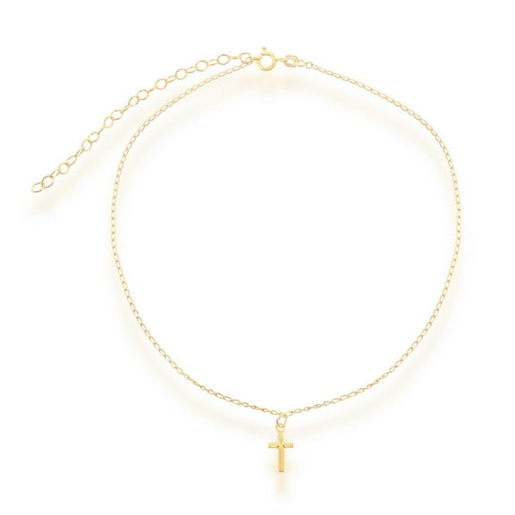 Sterling Silver Gold-Plated 12"   3" Italian Cross Charm Choker Necklace