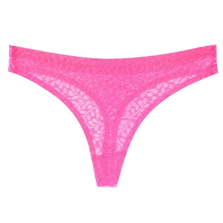 

Guzom Underwear for Women Lace Low Rise Hipster High Cut Cheeky G-String Thongs Briefs- Hot Pink Size L