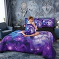 thumbnail image 5 of Erosebridal Purple Magical Wolf Pair Floral Print Twin Bedding Sets, Fantasy Wildlife Bedding Comforter Set for Men and Women, Black Reversible 7 Pieces, 5 of 6