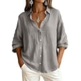 thumbnail image 4 of Giftesty Button Down Collar Shirt Women Trendy Plus Size Long-Sleeved Casual Lapel Solid Color Shirts, 4 of 6