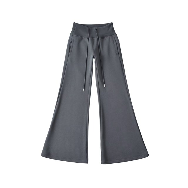 Women Ribbed Elasticated Drawstring Waist Take A Walk Flared Sweatpants Pants Triusers