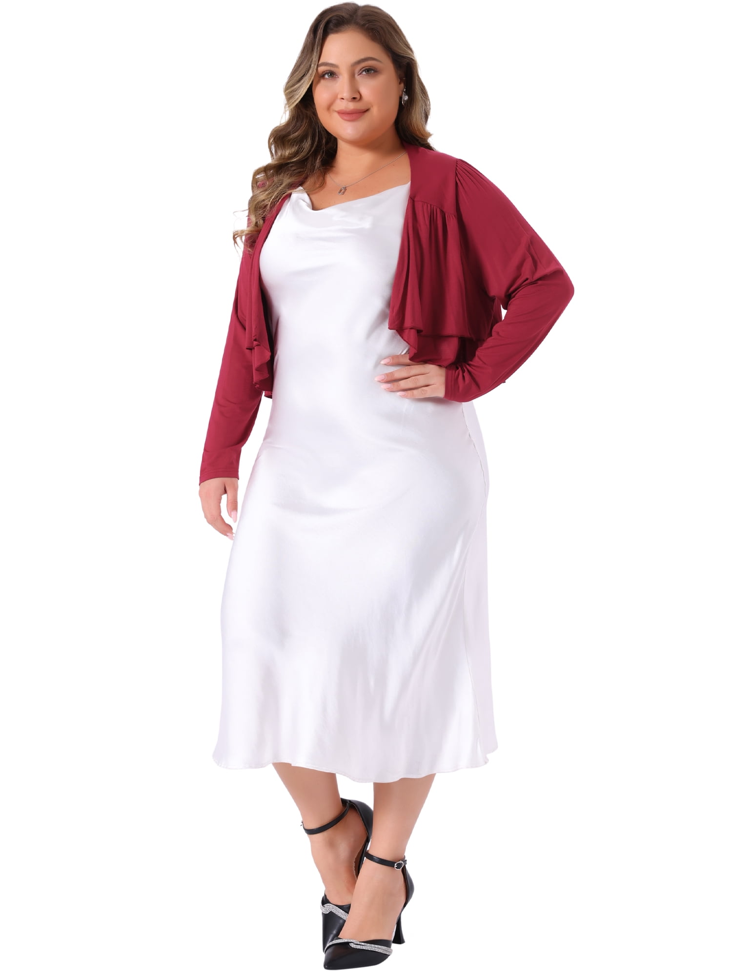 DARING DIVA Plus Size Long Sleeve Cropped Cardigans Shrugs Bolero 3X Burgundy